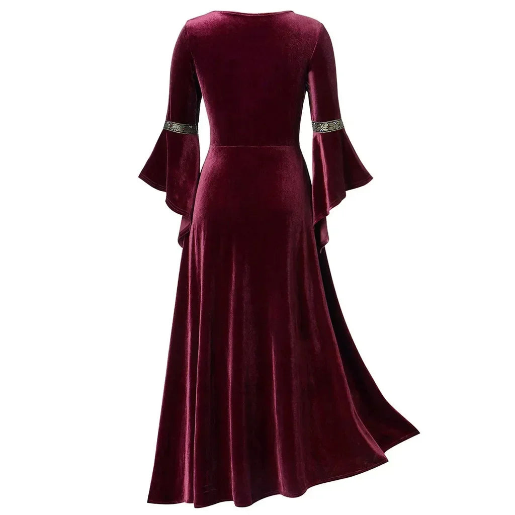 Women’s Gothic Halloween Costume Dress – Long Sleeve Medieval Vampire Witch Cosplay Vintage Victorian Bandage Gown | Spooky Cove