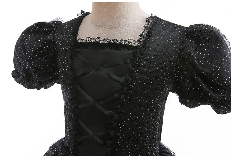 Kids Black Witch Halloween Costume – Luxury Lace & Sequin Evil Queen Dress, Maleficent Ghost Bride Outfit | Spooky Cove
