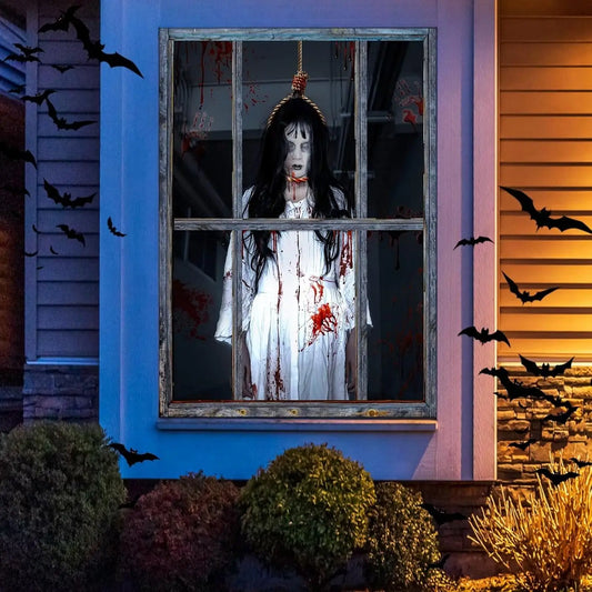 Halloween Window Cover Decorations – Scary Fabric Clings & Creepy Door Silhouette Curtain | Spooky Cove