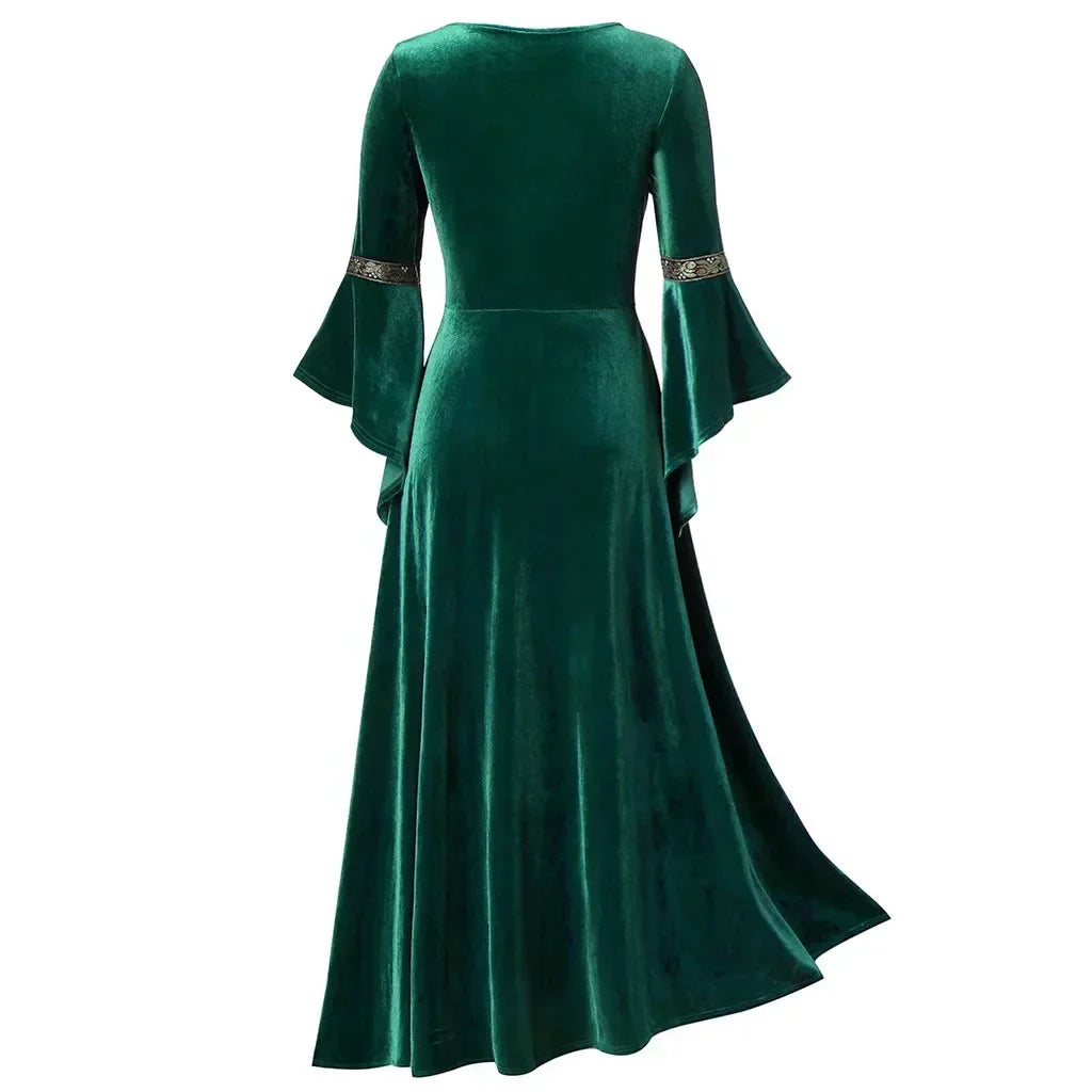Women’s Gothic Halloween Costume Dress – Long Sleeve Medieval Vampire Witch Cosplay Vintage Victorian Bandage Gown | Spooky Cove