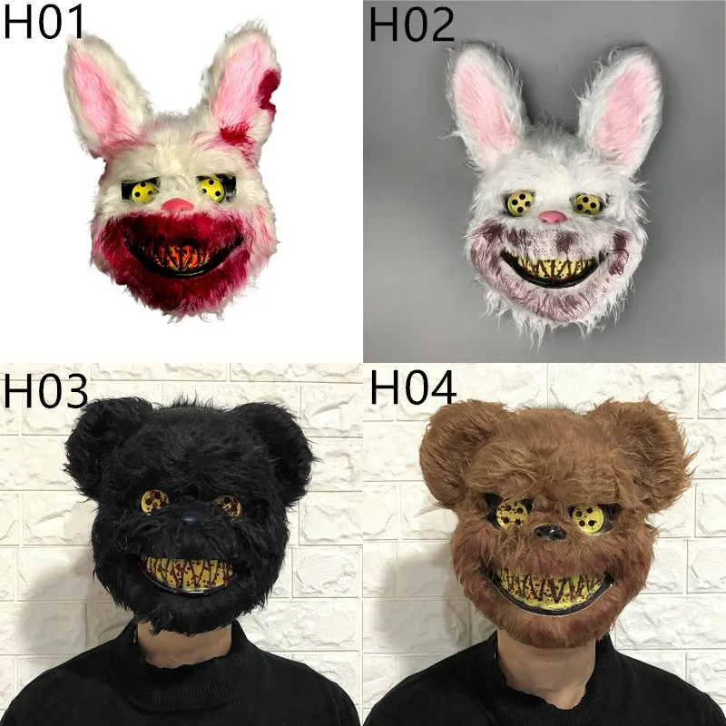 Halloween Cosplay Scary Bear & Rabbit Mask – Creepy Cartoon Head Cover for Fancy Dress, Stage, Carnival & Masquerade Party