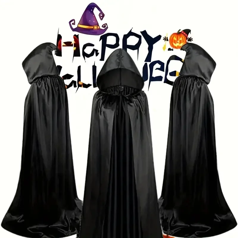 Halloween Cloak – Soft Unisex Hooded Black Robe Long Witch Cape for Cosplay, Party & Holiday Decoration