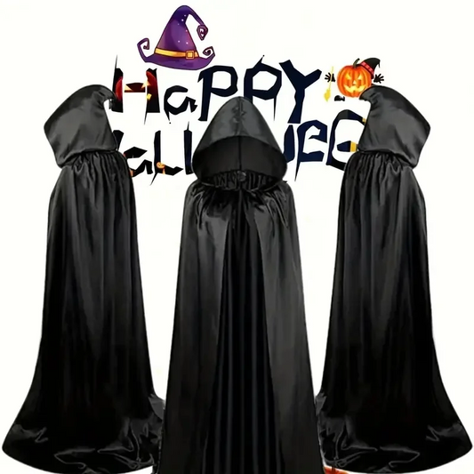 Halloween Cloak – Soft Unisex Hooded Black Robe Long Witch Cape for Cosplay, Party & Holiday Decoration