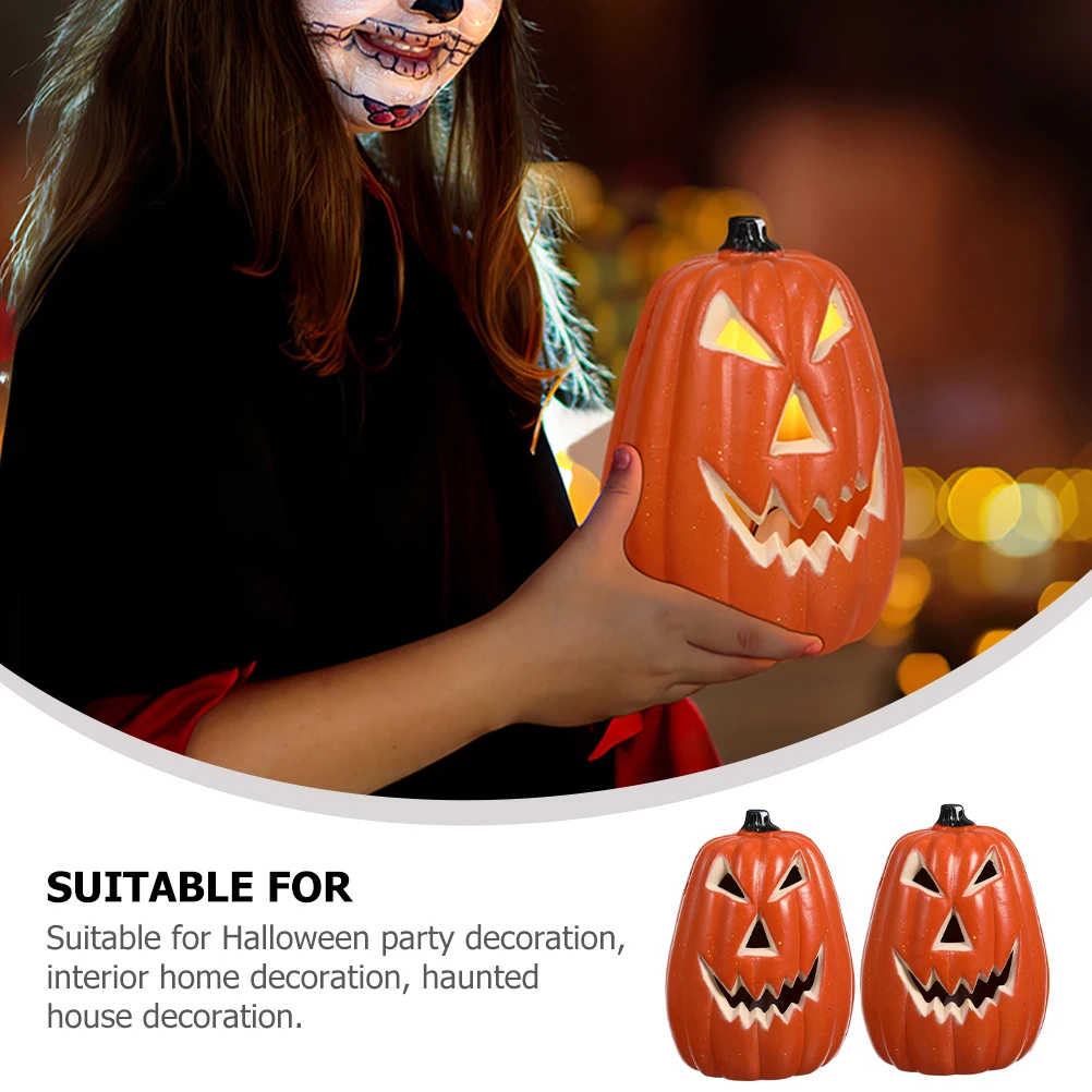 2 Pcs Pumpkin & Skull Lantern Lights – Halloween Indoor Decorations, Spooky LED Props for Home & Party