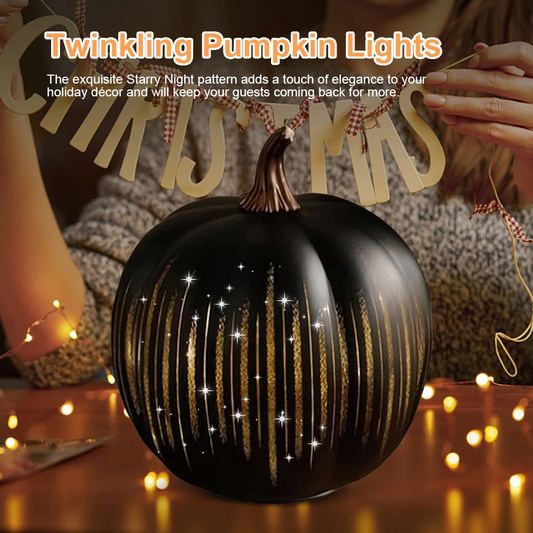Halloween Pumpkins Lamp – Twinkle LED Lighted Glass Pumpkin with Timer | Sparkling Starry Night Holiday Festive Décor