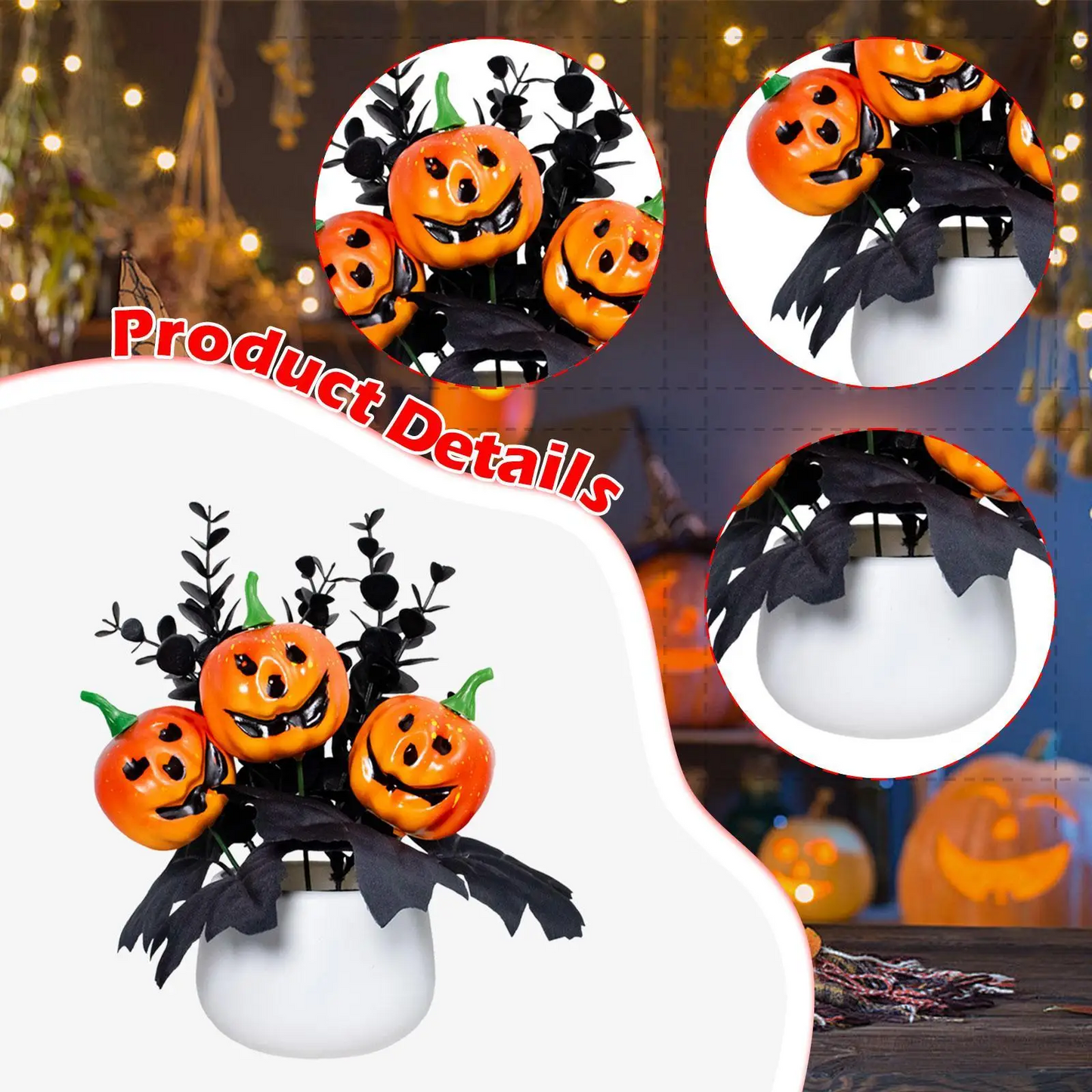 Halloween Pumpkin Table Centerpiece – Decorative Faux Plant Tabletop Ornament for Indoor, Fireplace, Window & Holiday Décor