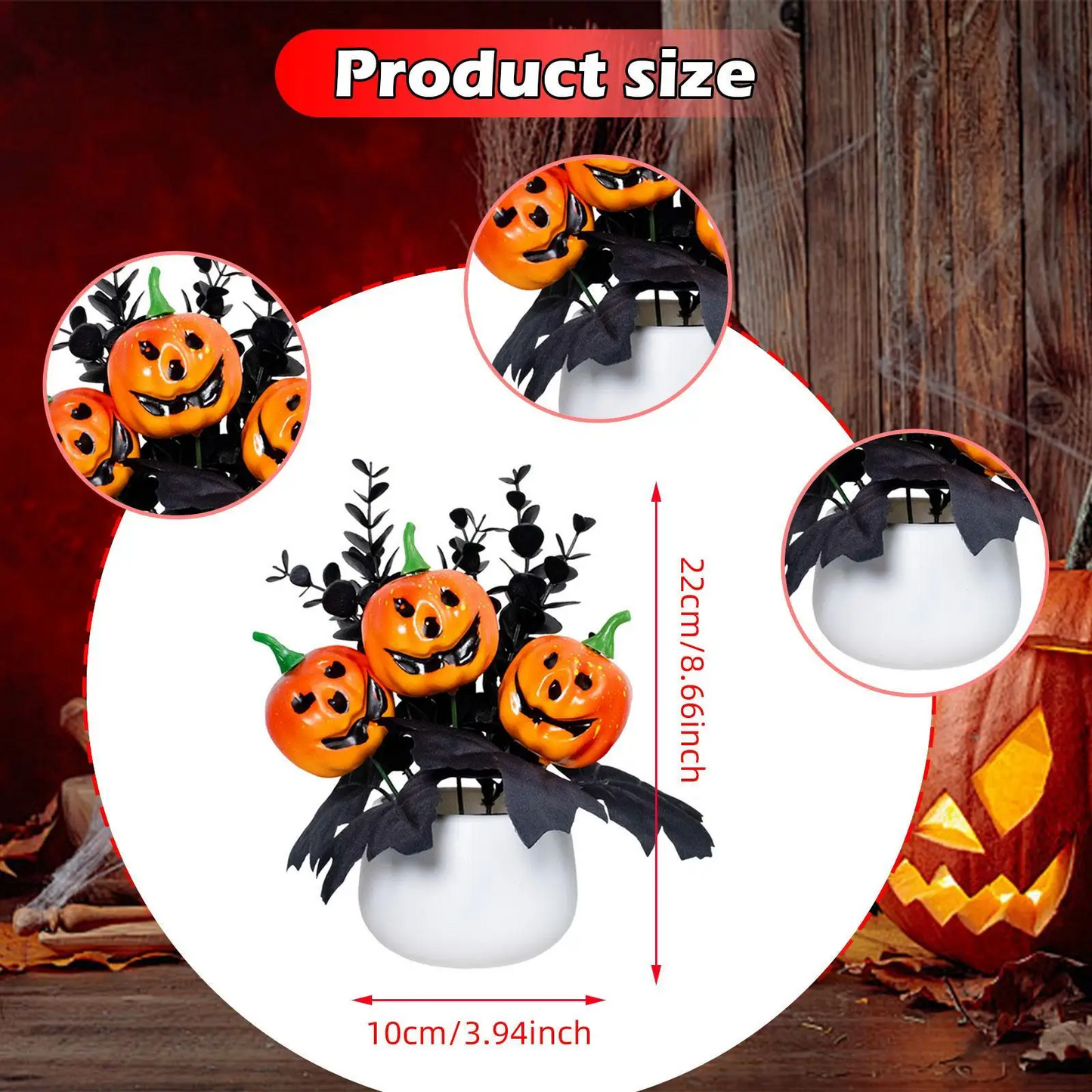 Halloween Pumpkin Table Centerpiece – Decorative Faux Plant Tabletop Ornament for Indoor, Fireplace, Window & Holiday Décor