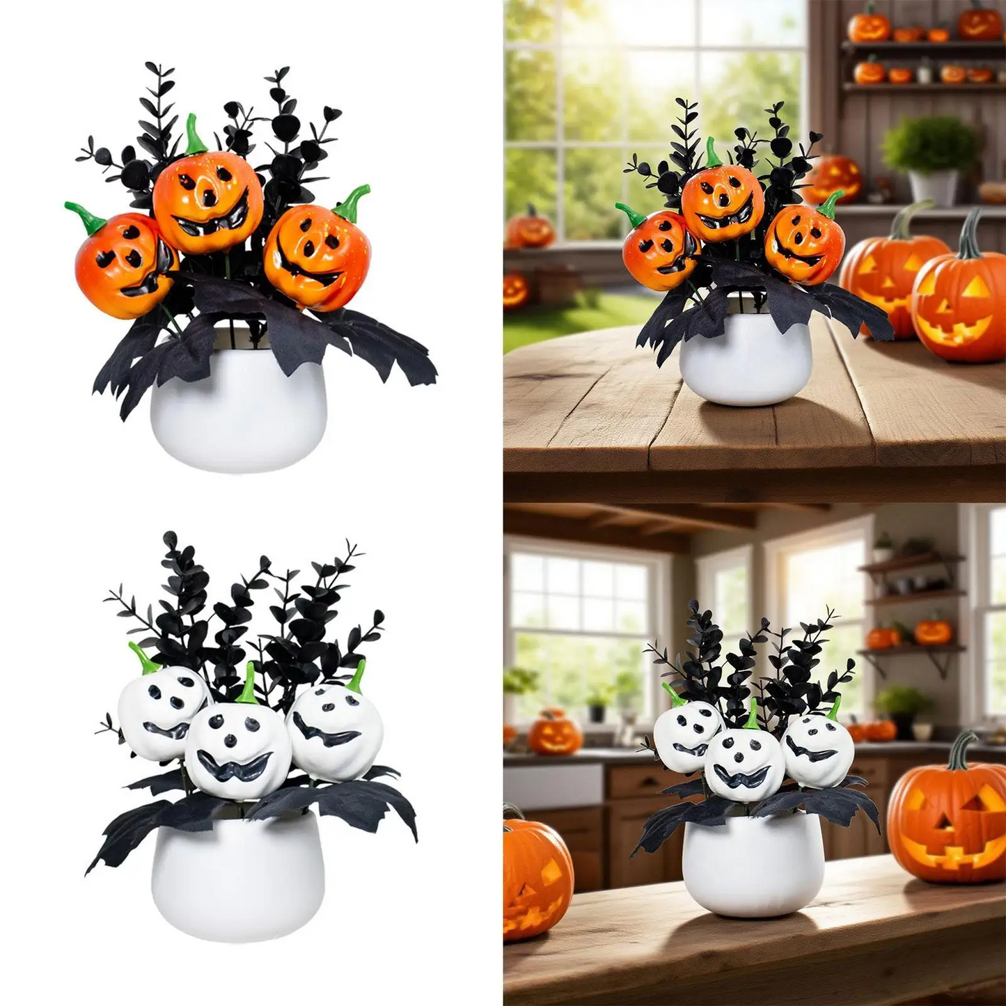Halloween Pumpkin Table Centerpiece – Decorative Faux Plant Tabletop Ornament for Indoor, Fireplace, Window & Holiday Décor