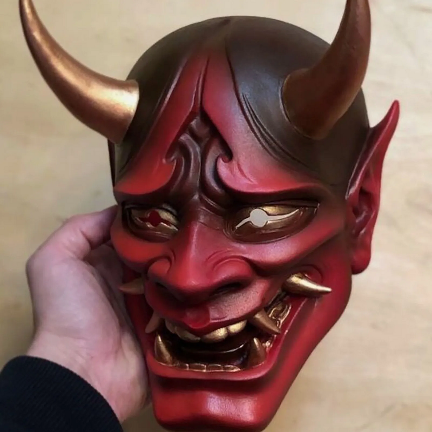 Japanese Prajna Oni Demon Mask – Latex Samurai Noh Kabuki Cosplay Mask for Halloween & Horror Party Costume Props
