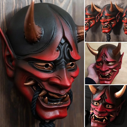Japanese Prajna Oni Demon Mask – Latex Samurai Noh Kabuki Cosplay Mask for Halloween & Horror Party Costume Props