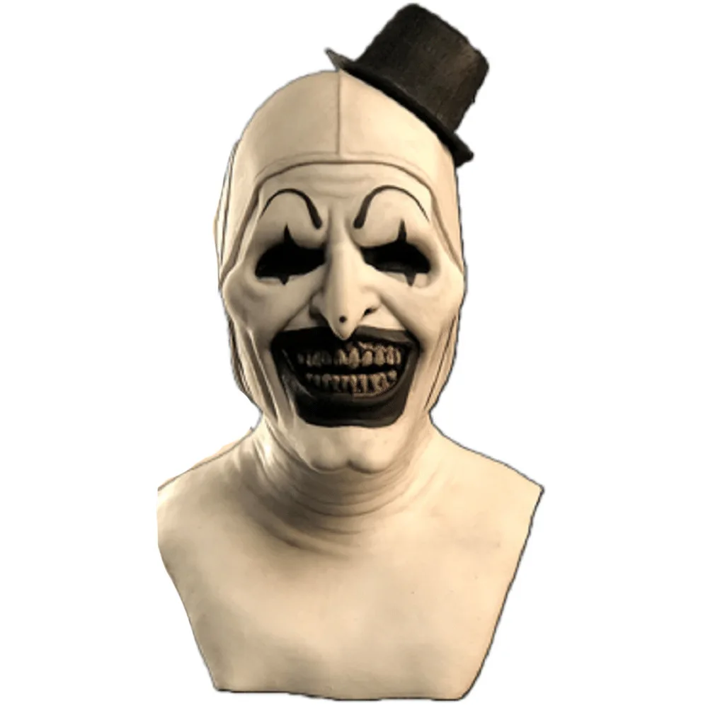 Scary Clown Latex Mask with Hat – Terrifier Horror Halloween Party Mask for Cosplay & Costume Props
