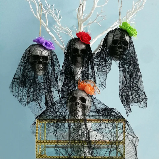 Halloween Skull Hanging Ornaments Foam Skull Bride Clothes Bone Head Scene Layout Props Home Decorations Festival Party Supplie