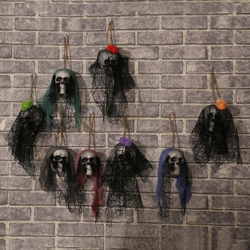 Halloween Skull Hanging Ornaments Foam Skull Bride Clothes Bone Head Scene Layout Props Home Decorations Festival Party Supplie