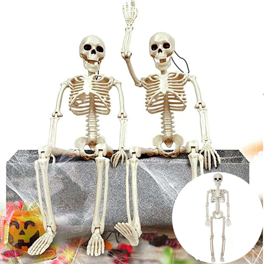 Halloween Skeleton Decoration – 40cm/90cm Full Body Human Skeleton with Movable Joints, Hanging Posable Bones for Haunted House & Party Décor