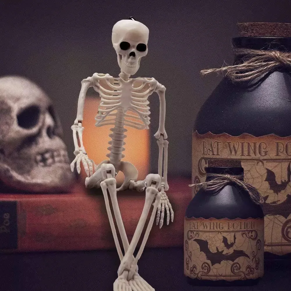Halloween Skeleton Decoration – 40cm/90cm Full Body Human Skeleton with Movable Joints, Hanging Posable Bones for Haunted House & Party Décor