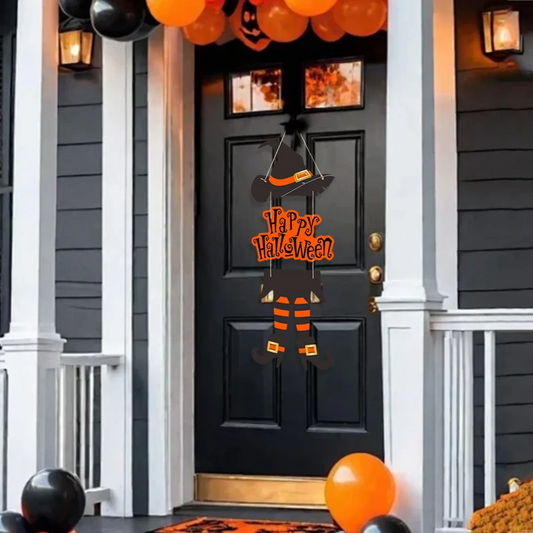 Halloween Witch Leg Hat Door Sign – Trick or Treat Hanging Pendant for Kids, Ghost Festival Party Décor & Happy Halloween 2025 Decorations