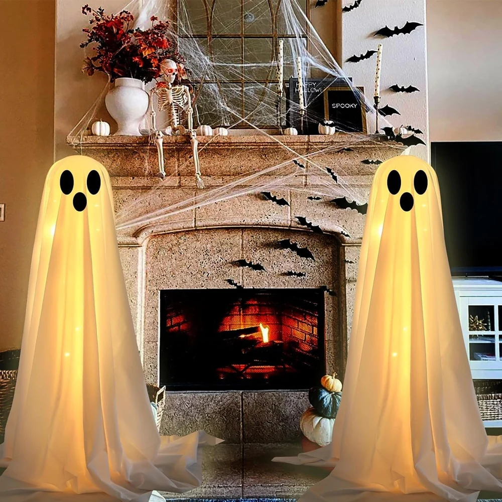 Halloween Ghost Decorations – Outdoor Hanging Spooky Ghost with Battery String Lights, Porch & Home Party Lantern Décor