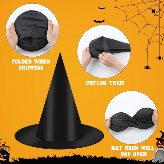 12–100 PCS Halloween Hanging Witch Hats – Black Wizard Costume Hat with Rope, Floating Hats for Home, Haunted House & Party Decorations