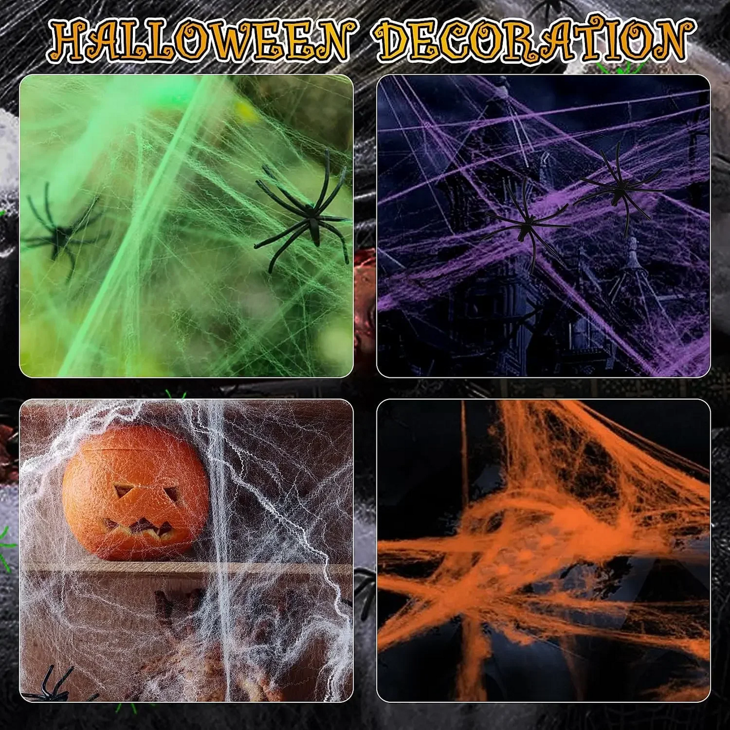 Artificial Spider Web Halloween Decoration – White Stretchy Cobweb for Scary Party Scene Props, Haunted House & Home Horror Décor