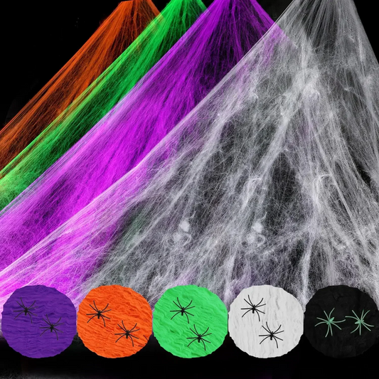Artificial Spider Web Halloween Decoration – White Stretchy Cobweb for Scary Party Scene Props, Haunted House & Home Horror Décor