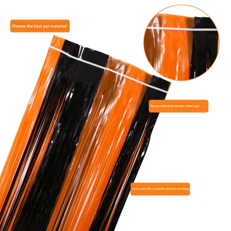 Halloween Blood Handprint Door Curtain – Orange & Black Rain Silk Curtain, Scary Horror Atmosphere Props for Party & Haunted House Decorations