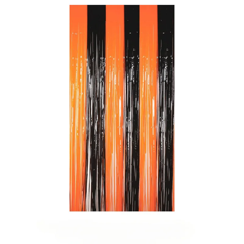 Halloween Blood Handprint Door Curtain – Orange & Black Rain Silk Curtain, Scary Horror Atmosphere Props for Party & Haunted House Decorations