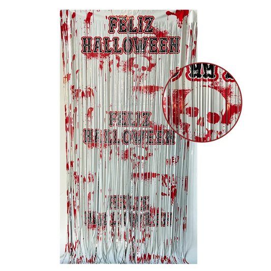 Halloween Blood Handprint Door Curtain – Orange & Black Rain Silk Curtain, Scary Horror Atmosphere Props for Party & Haunted House Decorations