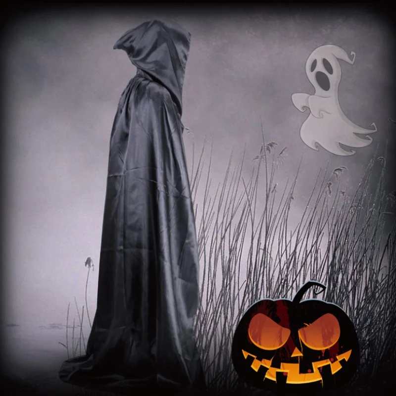 Halloween Cloak – Soft Unisex Hooded Black Robe Long Witch Cape for Cosplay, Party & Holiday Decoration