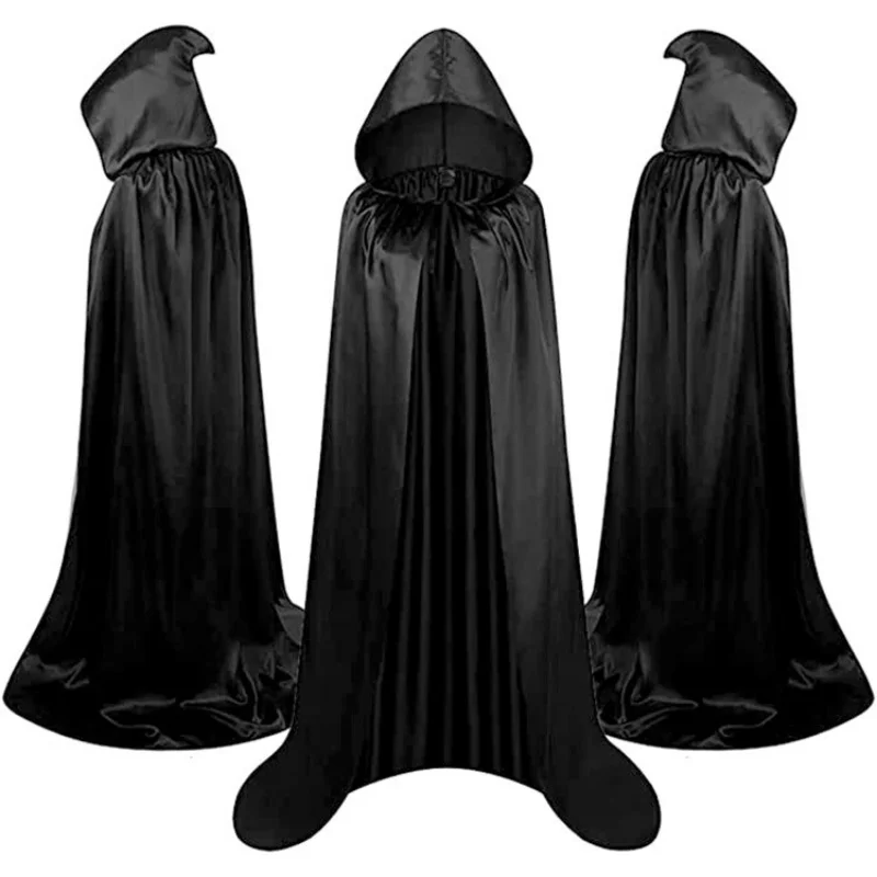 Halloween Cloak – Soft Unisex Hooded Black Robe Long Witch Cape for Cosplay, Party & Holiday Decoration