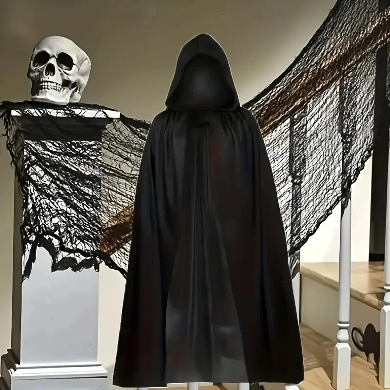 Halloween Cloak – Soft Unisex Hooded Black Robe Long Witch Cape for Cosplay, Party & Holiday Decoration