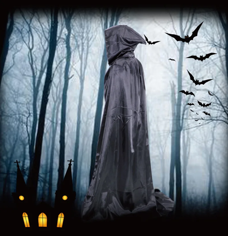 Halloween Cloak – Soft Unisex Hooded Black Robe Long Witch Cape for Cosplay, Party & Holiday Decoration